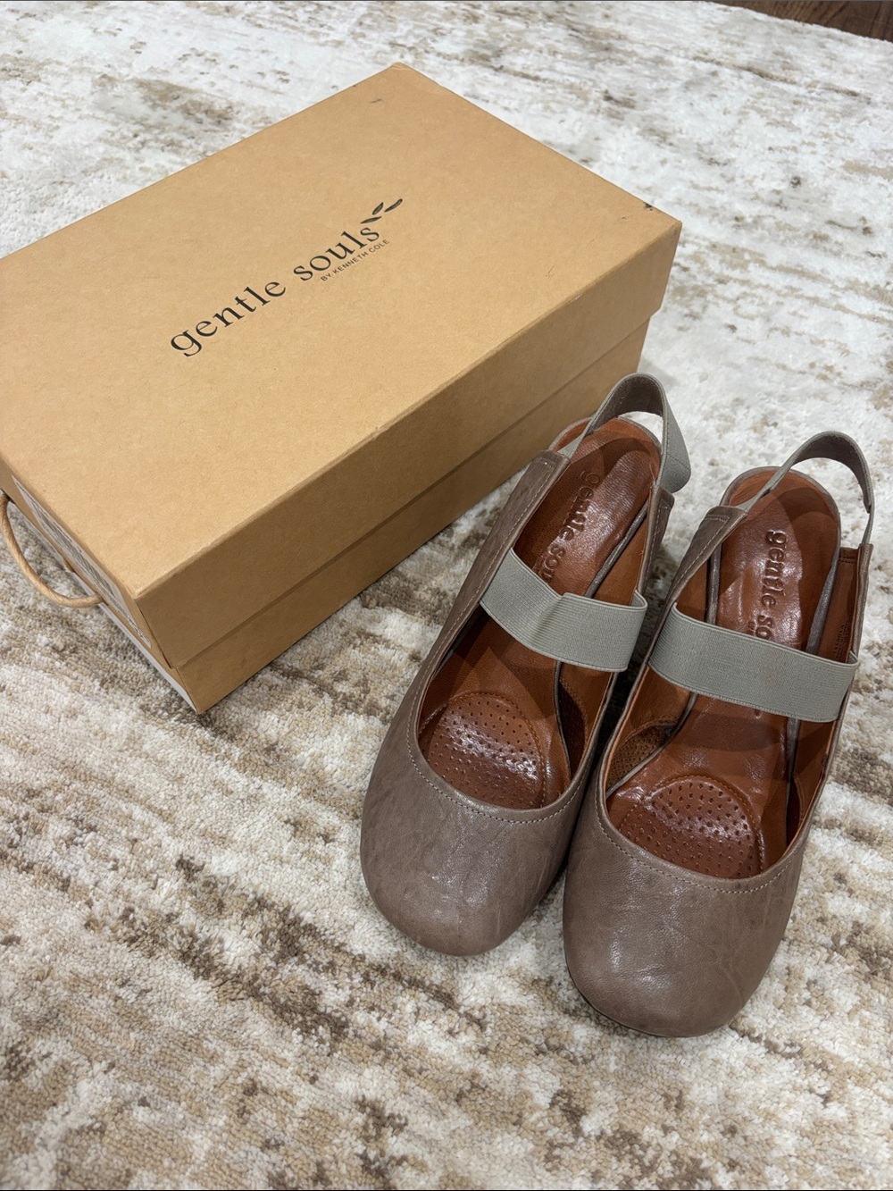 Gentle Souls Taupe-Brown Mary Jane Slingback Mules